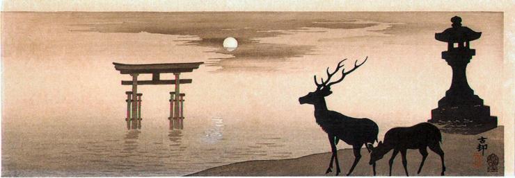 #Moon, deer, Miyajima, by Ohara Koson (#OharaKoson), ca. 1910. 
#shinhanga